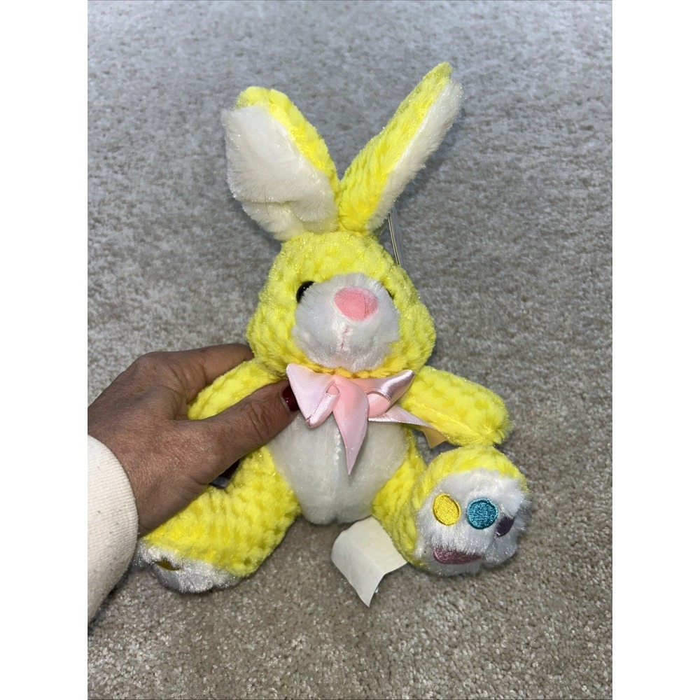 Chrisha Honeycomb Plush Bunny Yellow Pink Bow Easter Basket Stuffer Spring Decor